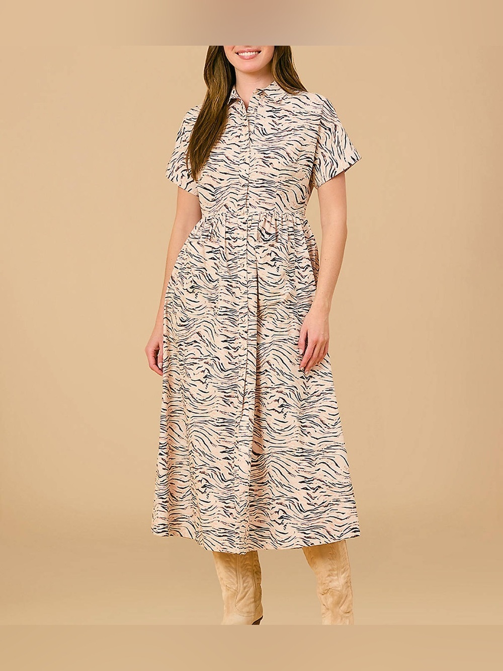 Olivia By Livro Lakelyn Cotton Poplin Midi Dress in Animal Print Size Small NEW